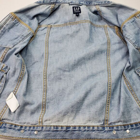 Gap Denim Icon Jean Trucker Jacket Women's Small Blue Distressed Pockets & Snaps - Picture 2 of 13